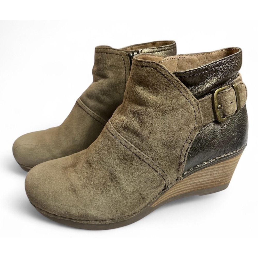 Dansko Boots Shirley Ankle Wedge Side Zip Womens 37 (US size 6.5-7) Taupe Brown